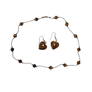 Tigers 👁️ Eye 3 Piece Set Necklace And Heart Shaped Drop Earrings